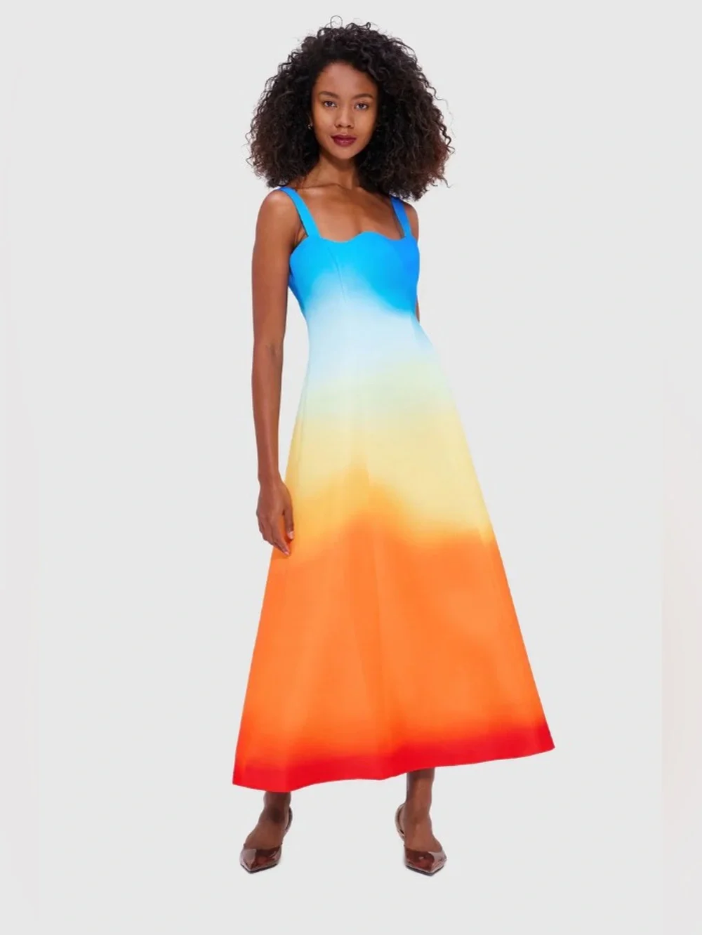 LEO LIN Odette Sunset Ombré Reverse Sweetheart Neckline Midi Dress AU6/US2 NWOT